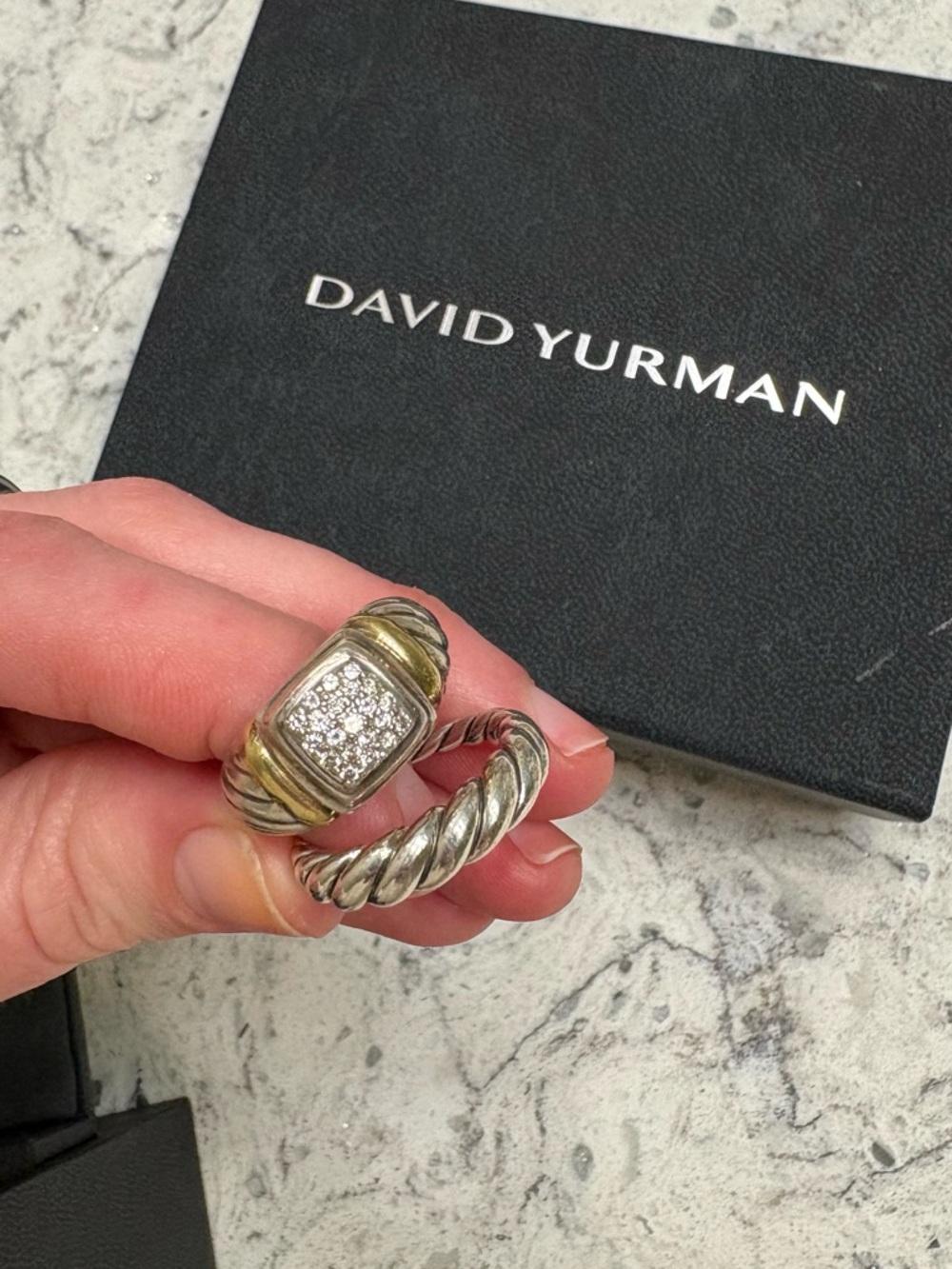 David Yurman Stackable Rings - 18k & 925 Pavé Square Ring and 925 Pure Form 925 - Picture 3 of 11